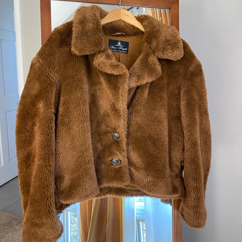 FREE People brown faux fur jacket size medium